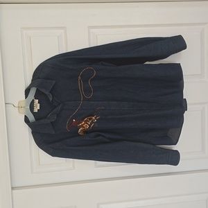 Fun western denim shirt with embroidered cowboy on horse with lasso. Size Large